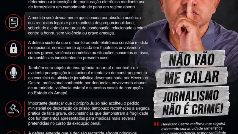 “Seguirei exercendo minha atividade jornalística com responsabilidade e compromisso”, diz jornalista Heverson Castro